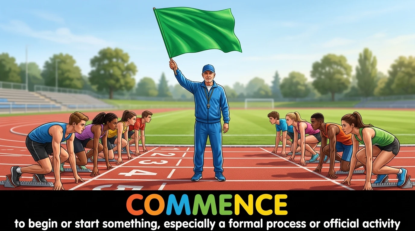English Illustration for commence